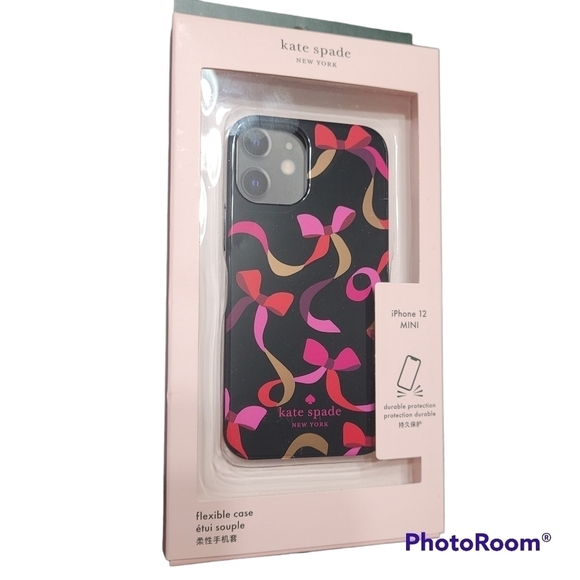 Kate Spade Black And Pink Ribbon Bow iPhone 12 Mini Case - Picture 2 of 5